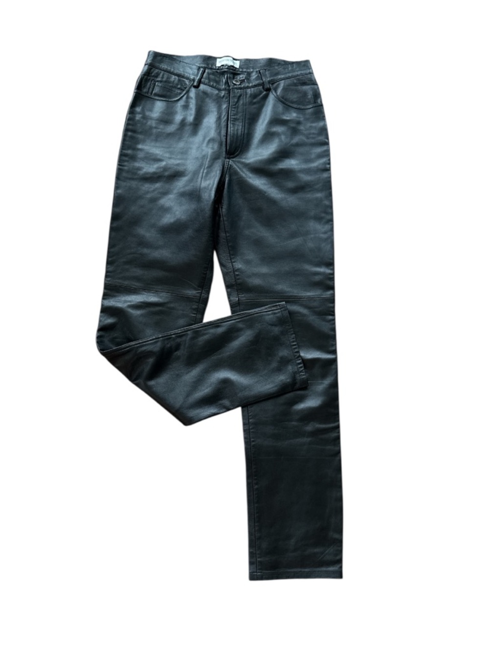 Vintage Hugo Buscati High Rise Straight Leg Black Leather Pants size 8 - Picture 2 of 8